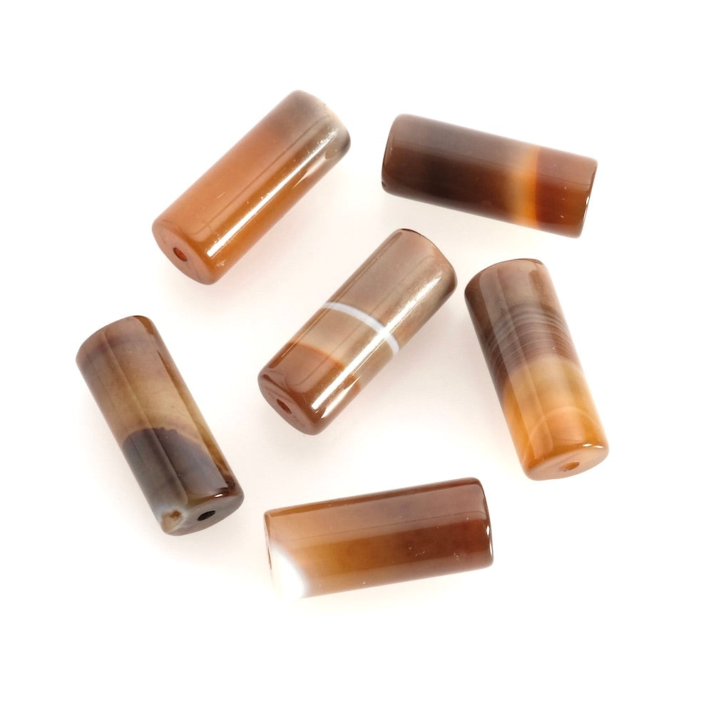 4 tube beads 8x20mm in natural taupe Agate