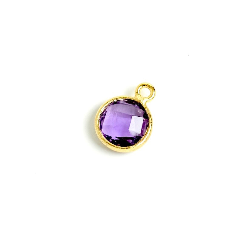 8mm Round Bezel Pendant with Amethyst in 24K Gold-Plated Brass