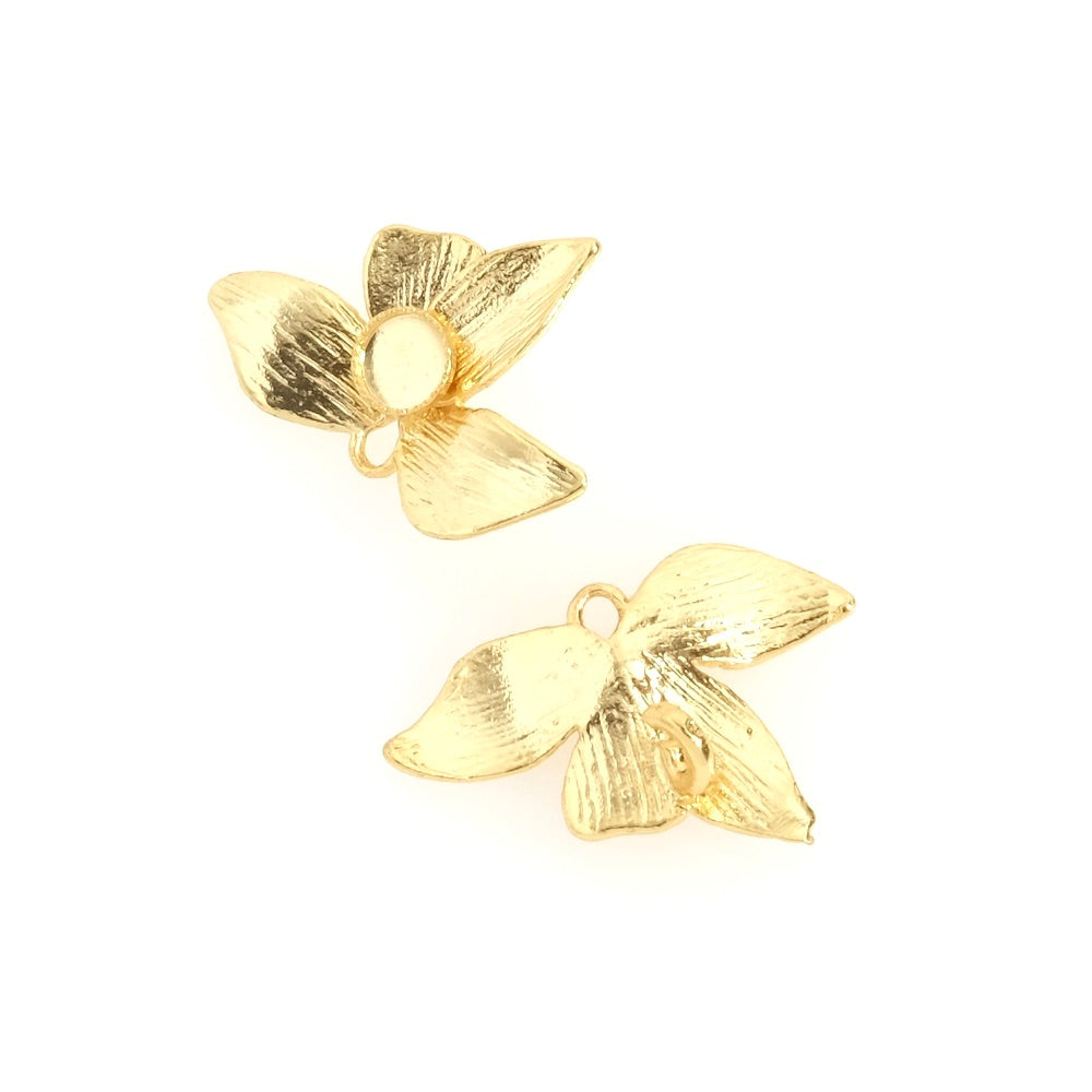 Orchid flower pendant for 4mm cabochons in 24K Premium gold-plated brass