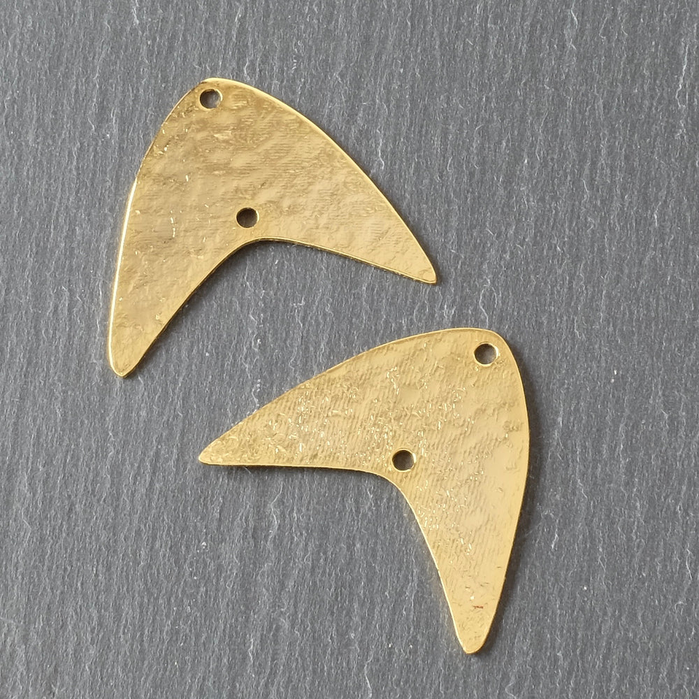 2 Granite texture Chevron pendants in 24K fine gold-plated brass