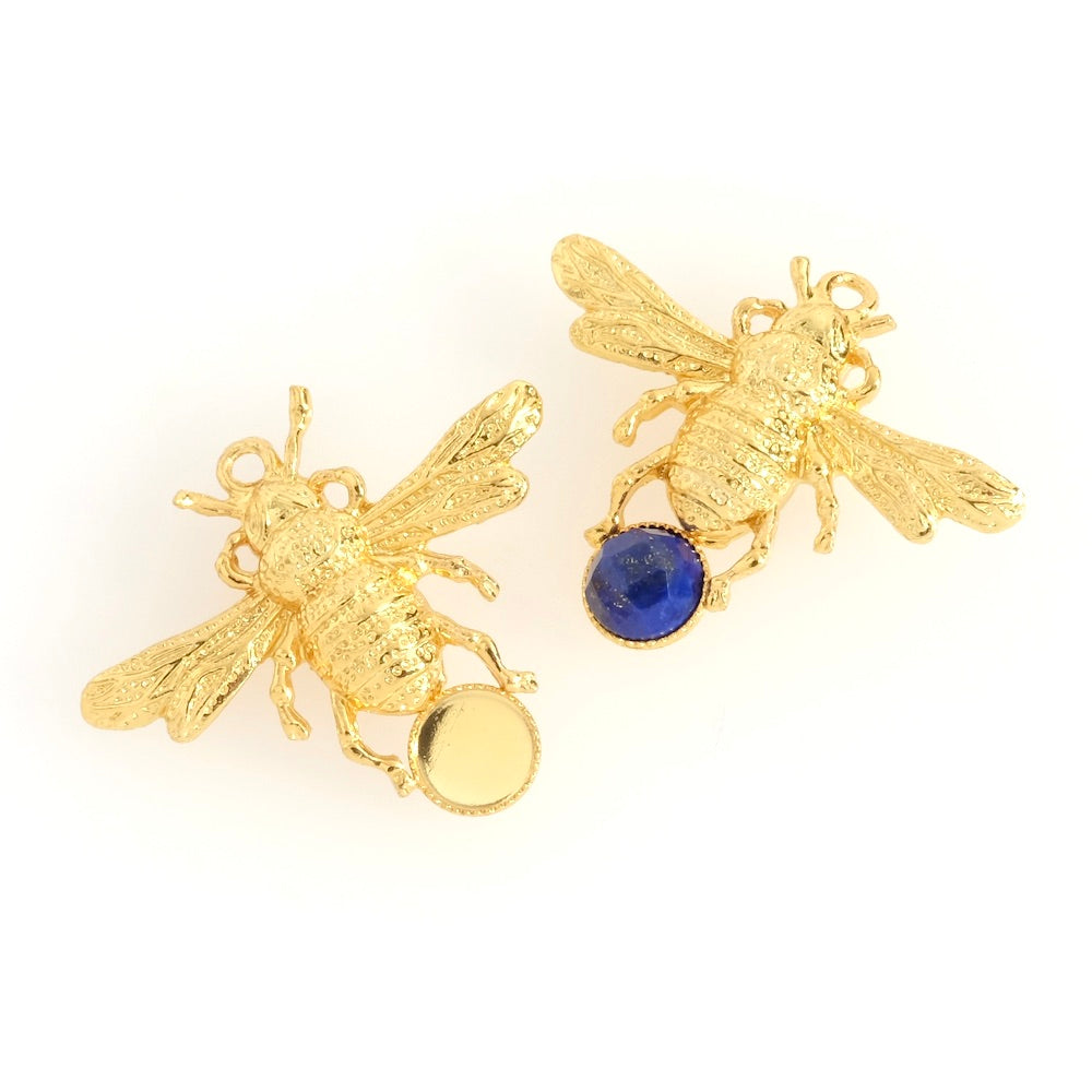 Bee pendant for 6mm cabochons in 24K Premium gold-plated brass