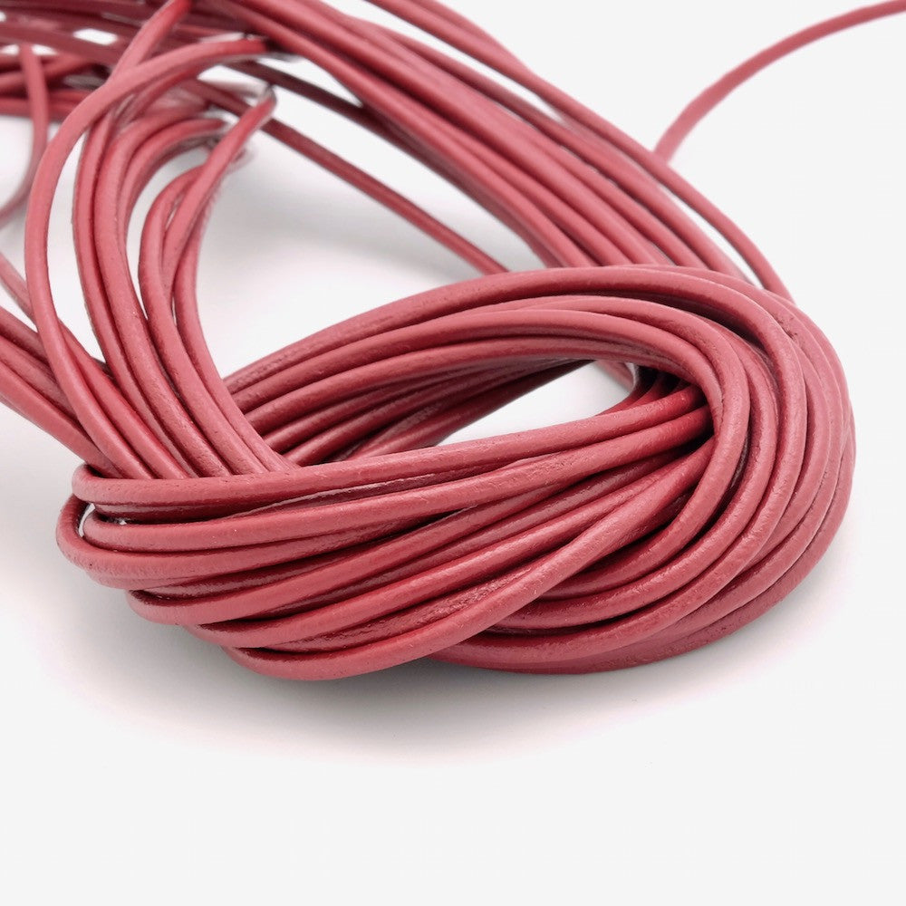 1 meter of 2mm round leather cord, Bordeaux, premium quality 