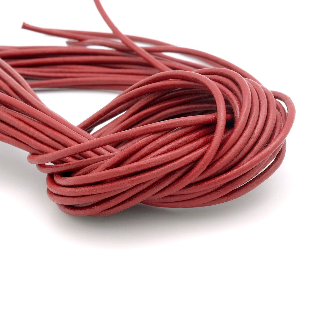 1 meter of 2mm round leather cord, red, premium quality 