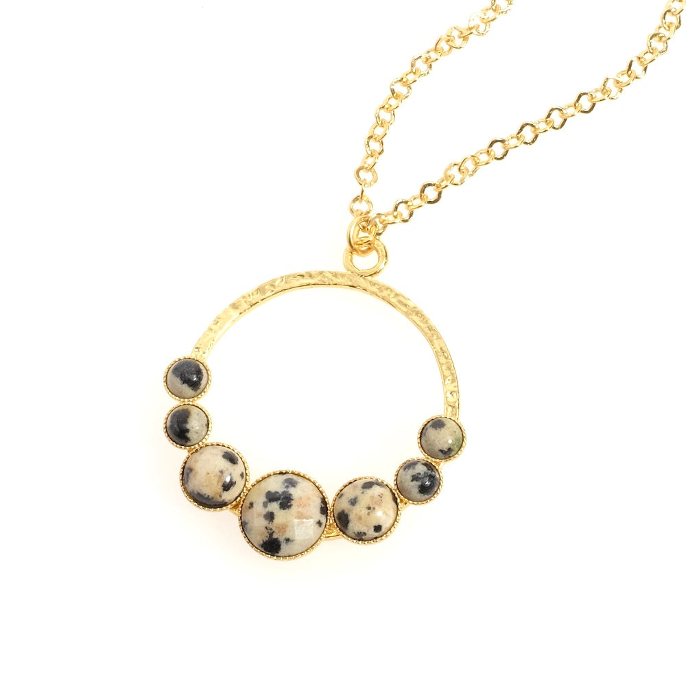 Premium 24K gold-plated brass cabochon circle pendant