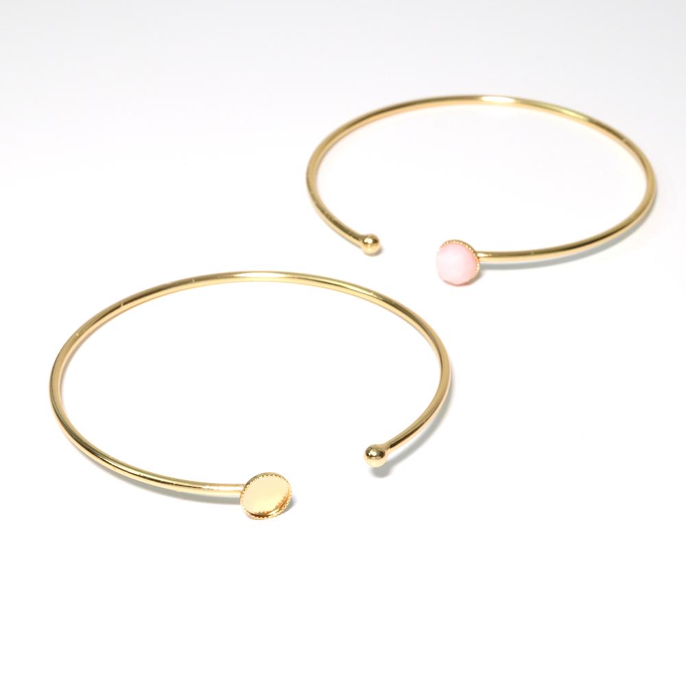 Bangle bracelet base for 6mm Cabochon in 24K Gold plated brass