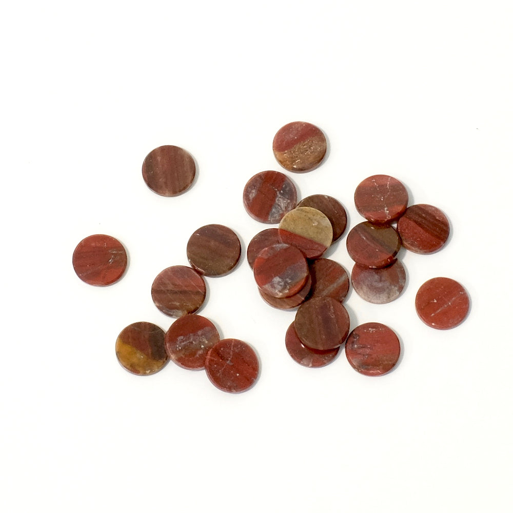 2 Cabochons round 6mm flat natural stone Red Jasper