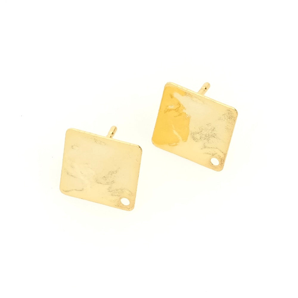 Hammered Square Stud Earrings in 24K Fine Gold Plated Brass Premium