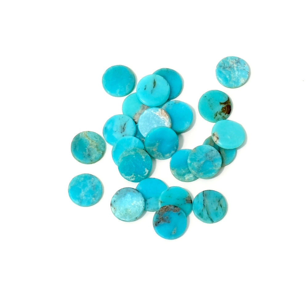 2 Round 6mm flat cabochons in natural Arizona Turquoise stone