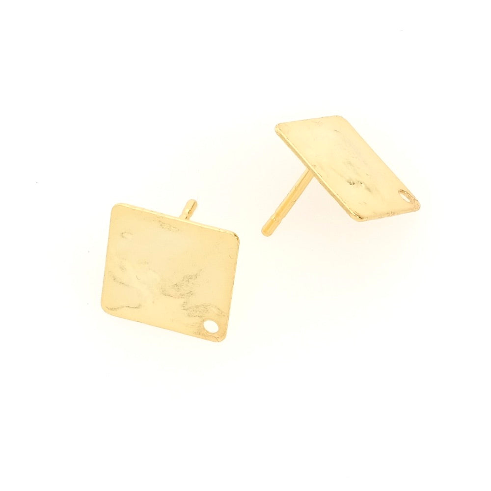 Hammered Square Stud Earrings in 24K Fine Gold Plated Brass Premium