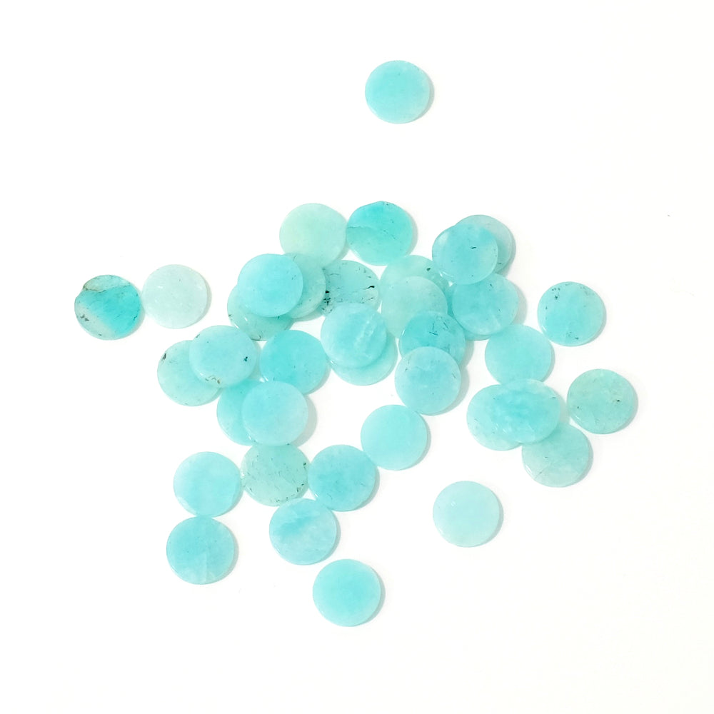 2 Round 6mm flat cabochons in natural Amazonite stone