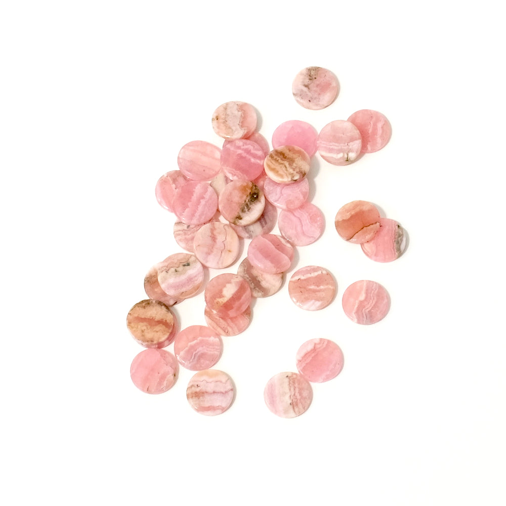 2 Rodochrosite 6mm round flat natural stone cabochons