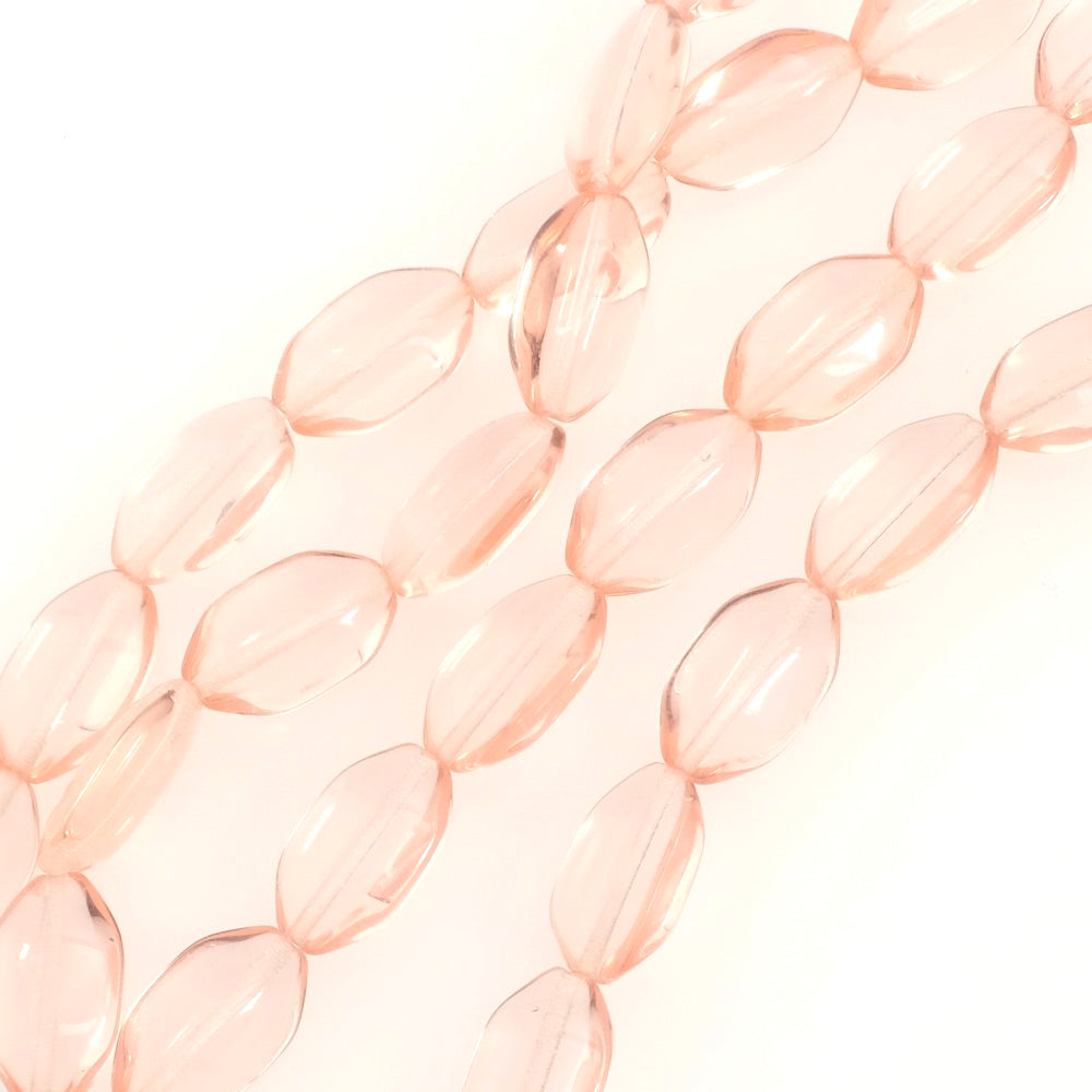 Strand of flattened oval Bohemian beads 18x10mm pink peach transparent