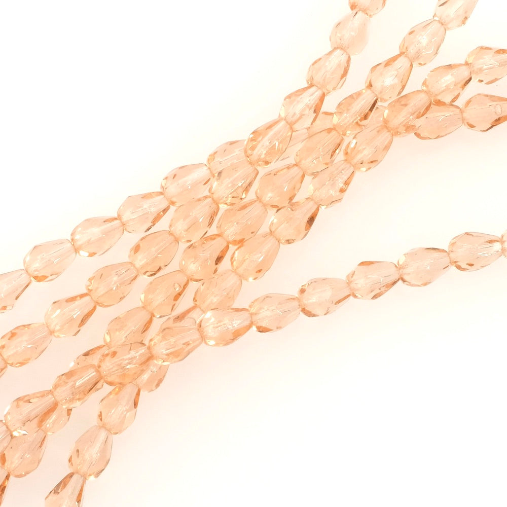 Strand of Bohemian drop beads 7x5mm Transparent peach pink