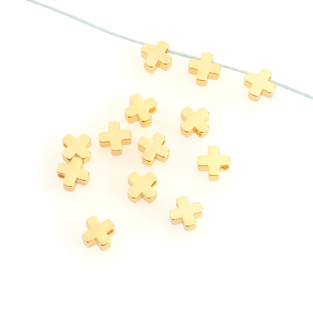 2 Beads + Cross in 24K Gold Plated Premium Brass