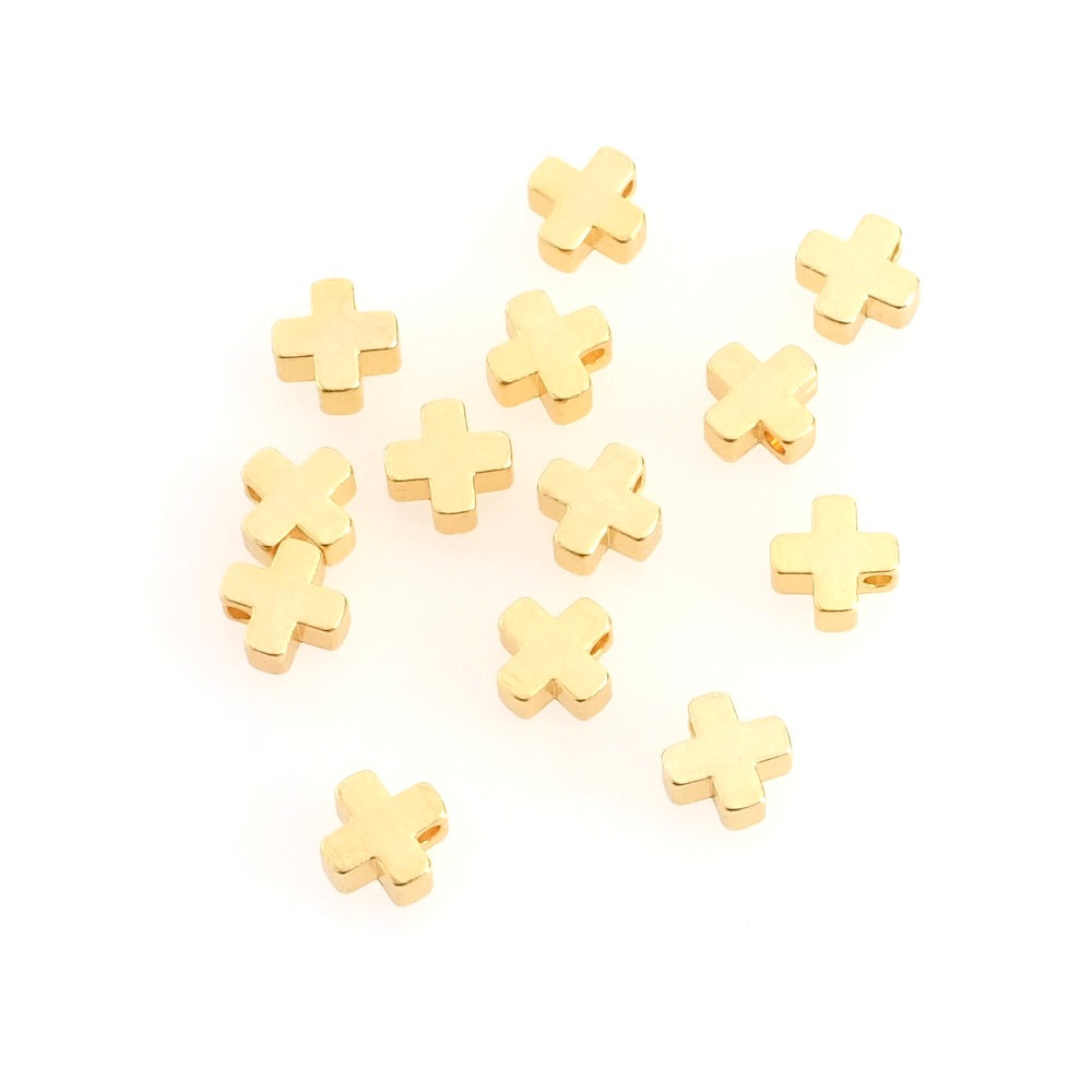 2 Beads + Cross in 24K Gold Plated Premium Brass