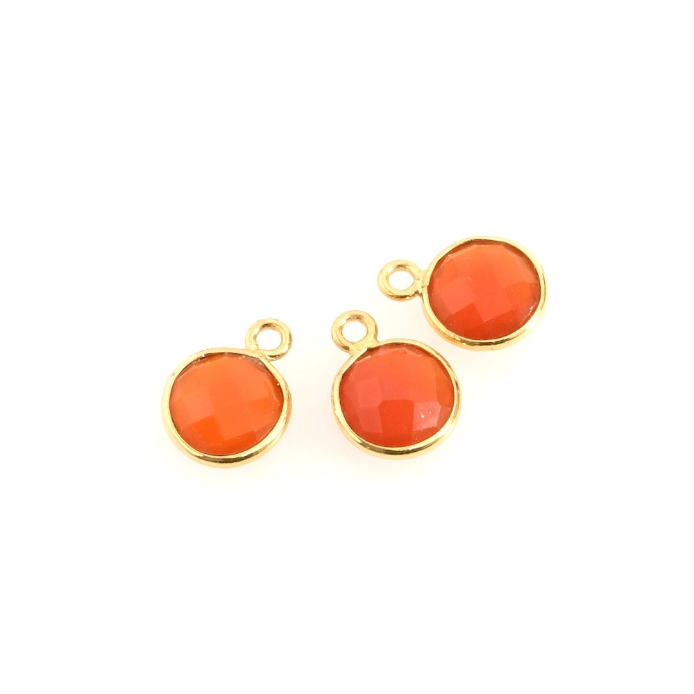 Red onyx round pendant 8mm with 24K gold plated brass setting
