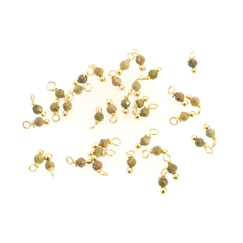 10 mounted beads 3mm, 24K gold-plated brass and Premium green Jasper