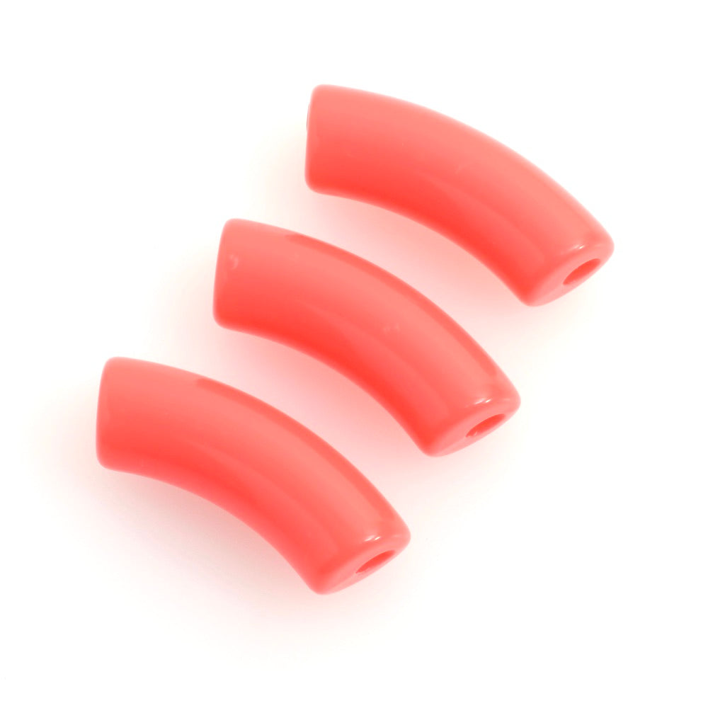 Coral pink acrylic curved tube bead à l'unité