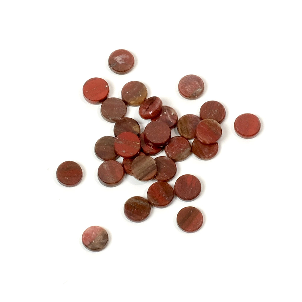 2 4mm flat cabochons of natural Red Jasper stone