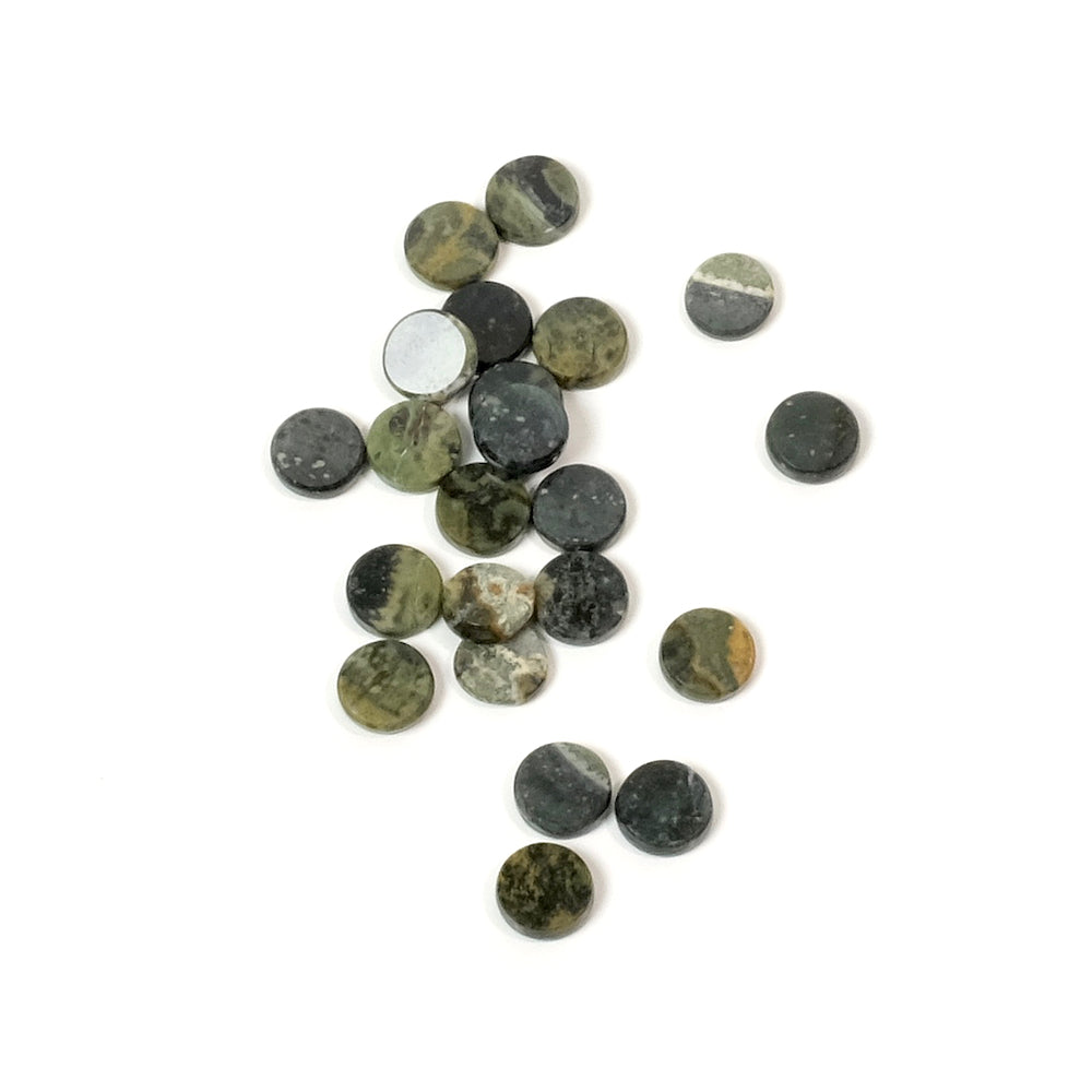 2 4mm flat cabochons of natural stone Green Jasper