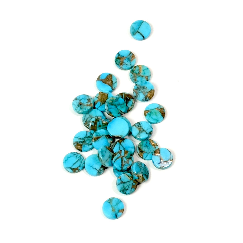 2 4mm flat cabochons of natural copper turquoise stone