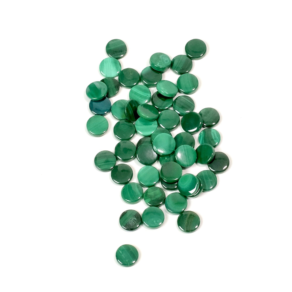 2 4mm flat cabochons of natural Malachite stone