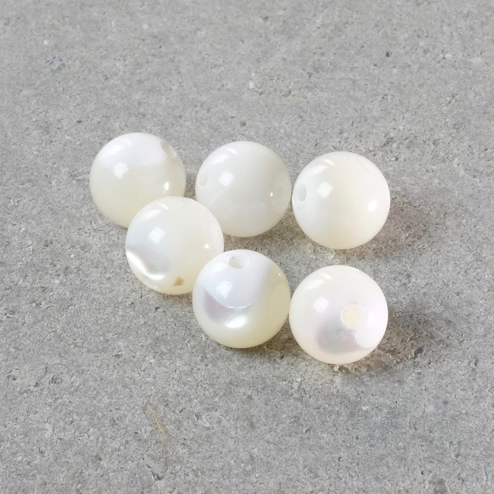 6 round 8mm white mother-of-pearl beads