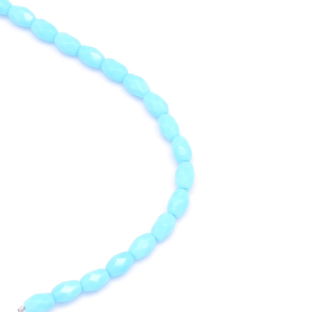 Strand of 20 Genuine Bohemian Glass Oval Faceted Beads, Opaque Blue