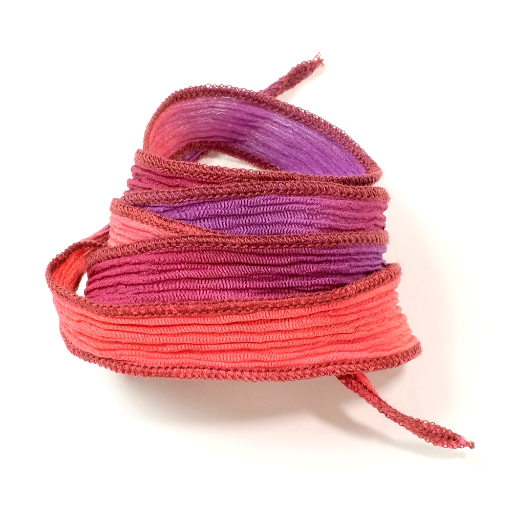 Hand-dyed silk ribbon Coral Violet