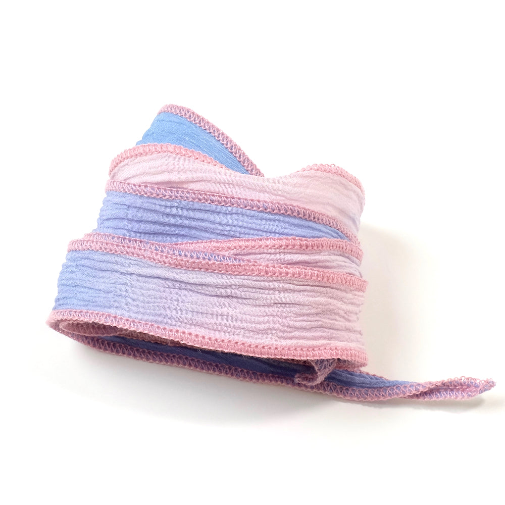 Hand-dyed Parma and Sky Blue silk ribbon