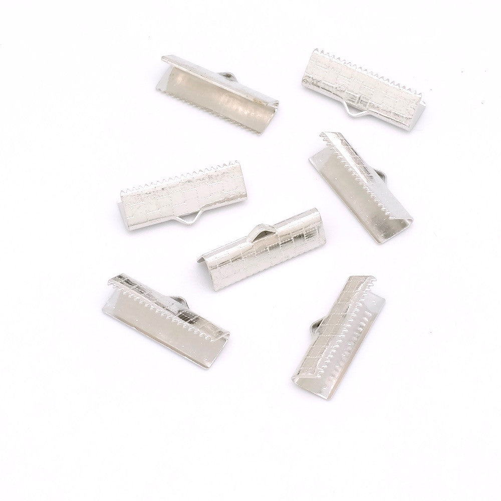 Set of 10 Ribbon Ends 19mm in platinum silver plated brass