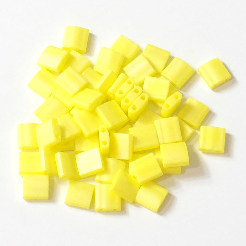 10 grams of Miyuki Tila Beads TL-0404FR Opaque Yellow Matted AB