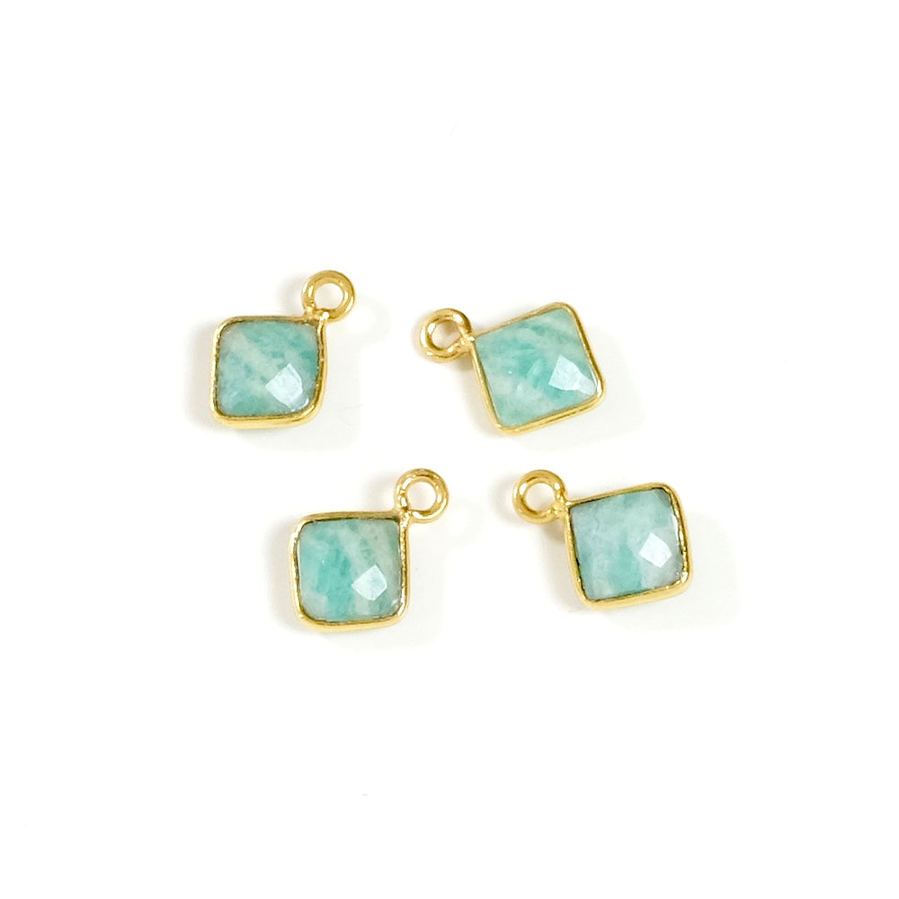 Amazonite square-set pendant in brass Gilded with 24K fine gold