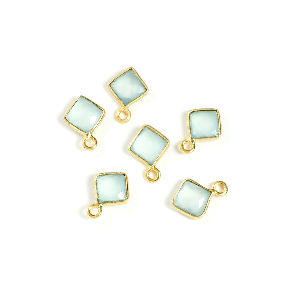 Square-set Chalcedony Aqua pendant in brass Gilded with 24K fine gold