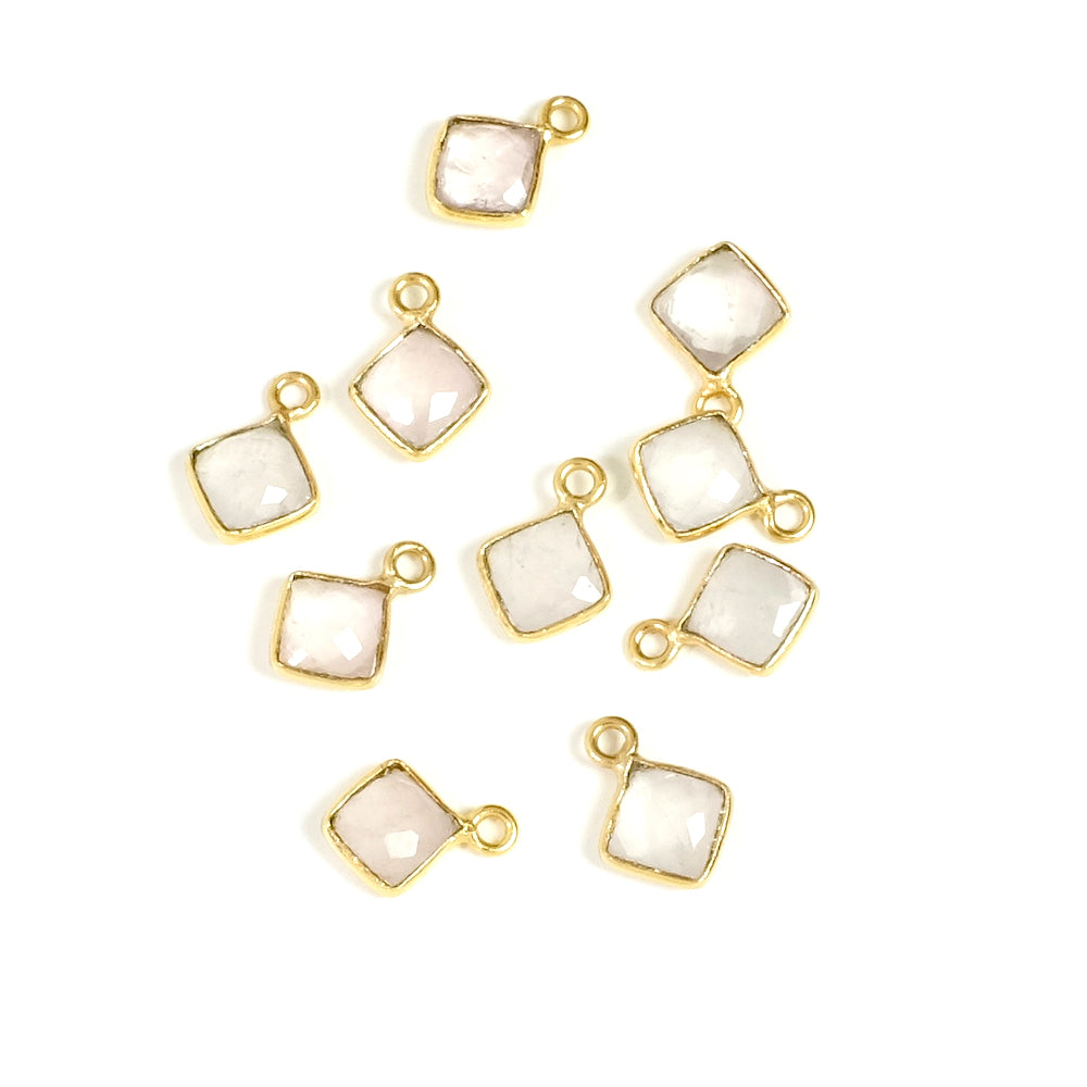 Square-set Rose Quartz pendant in brass Gilded with 24K fine gold