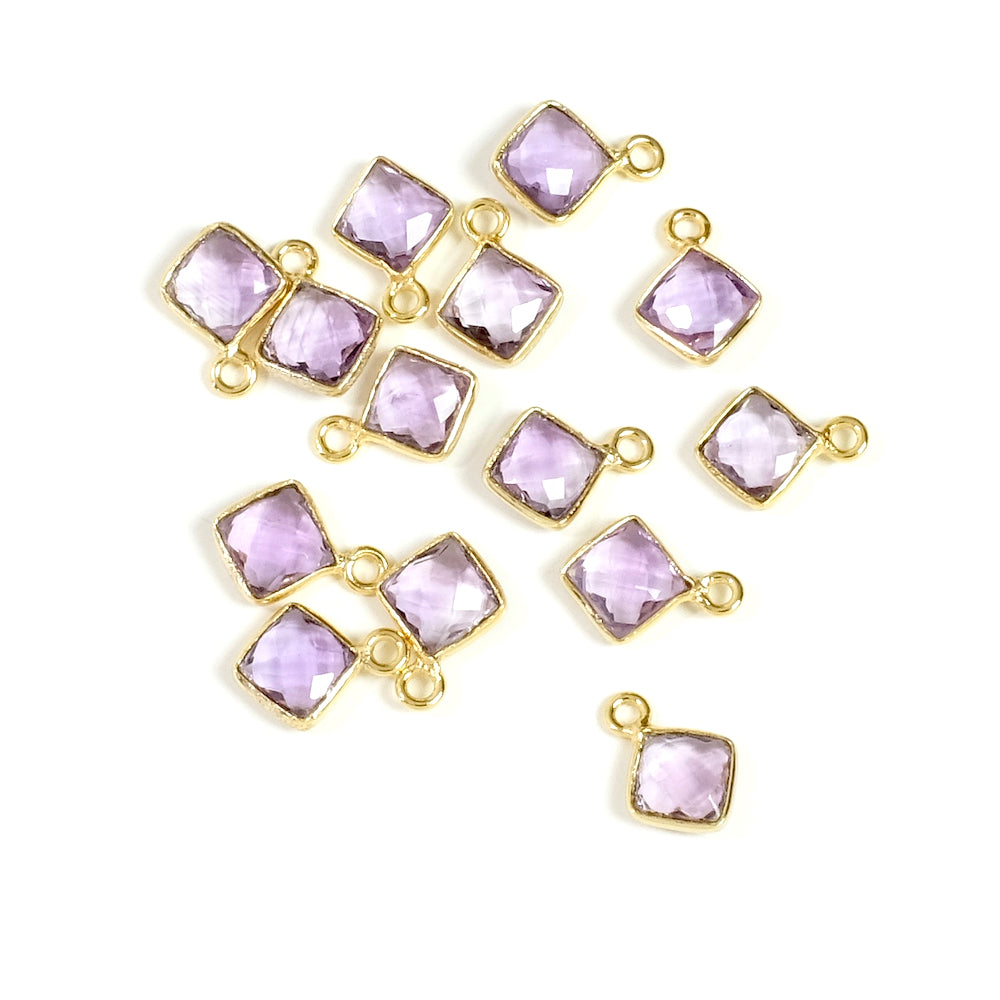 Amethyst square-set pendant in brass Gilded with 24K fine gold