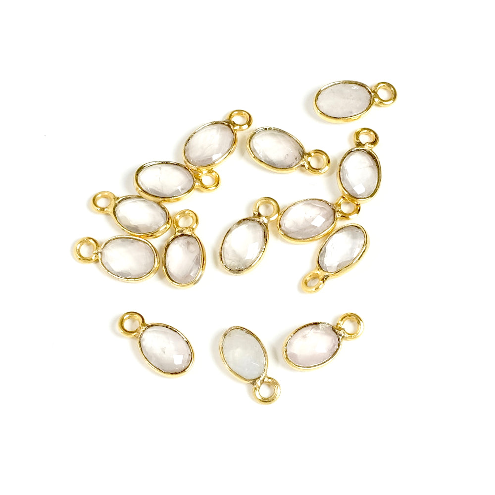 Rose Quartz oval-set pendant in 24K gold-plated brass