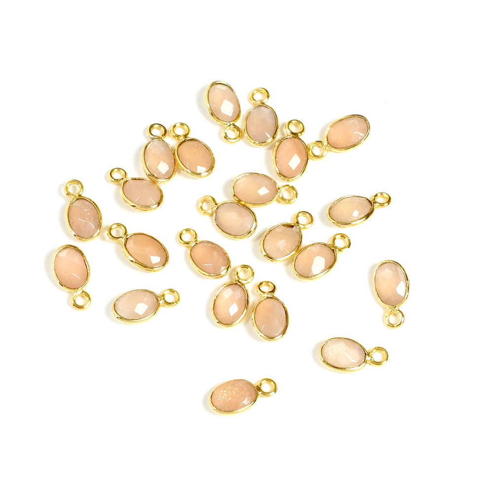 Oval moonstone Feldspar pendant set in 24K gold-plated brass
