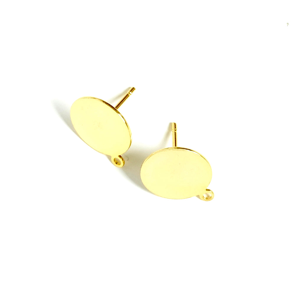 2 BO flat round nails 12mm to stick with 24K gold-plated brass ring