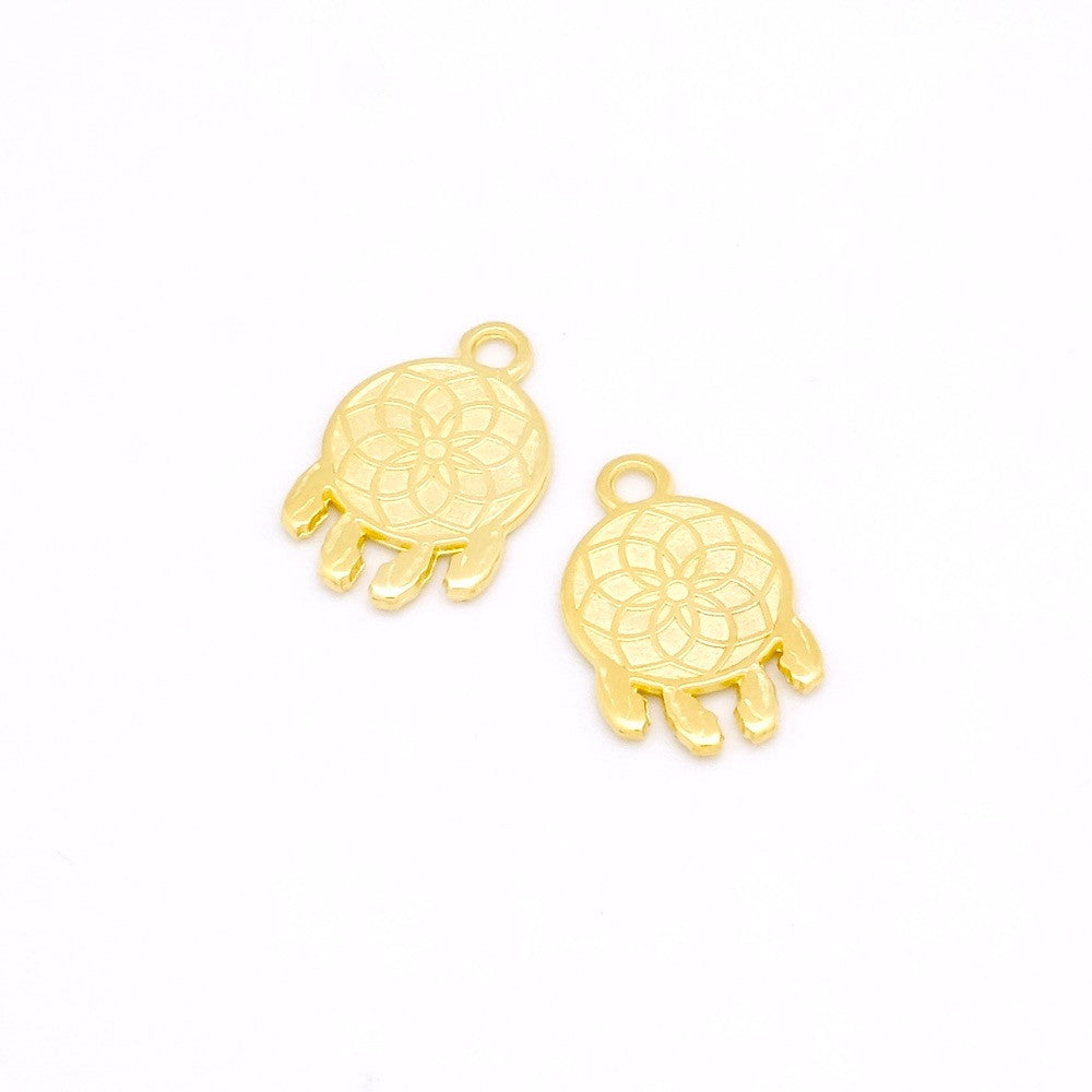 Set of 4 mini dreamcatcher pendants in gold-plated zamak
