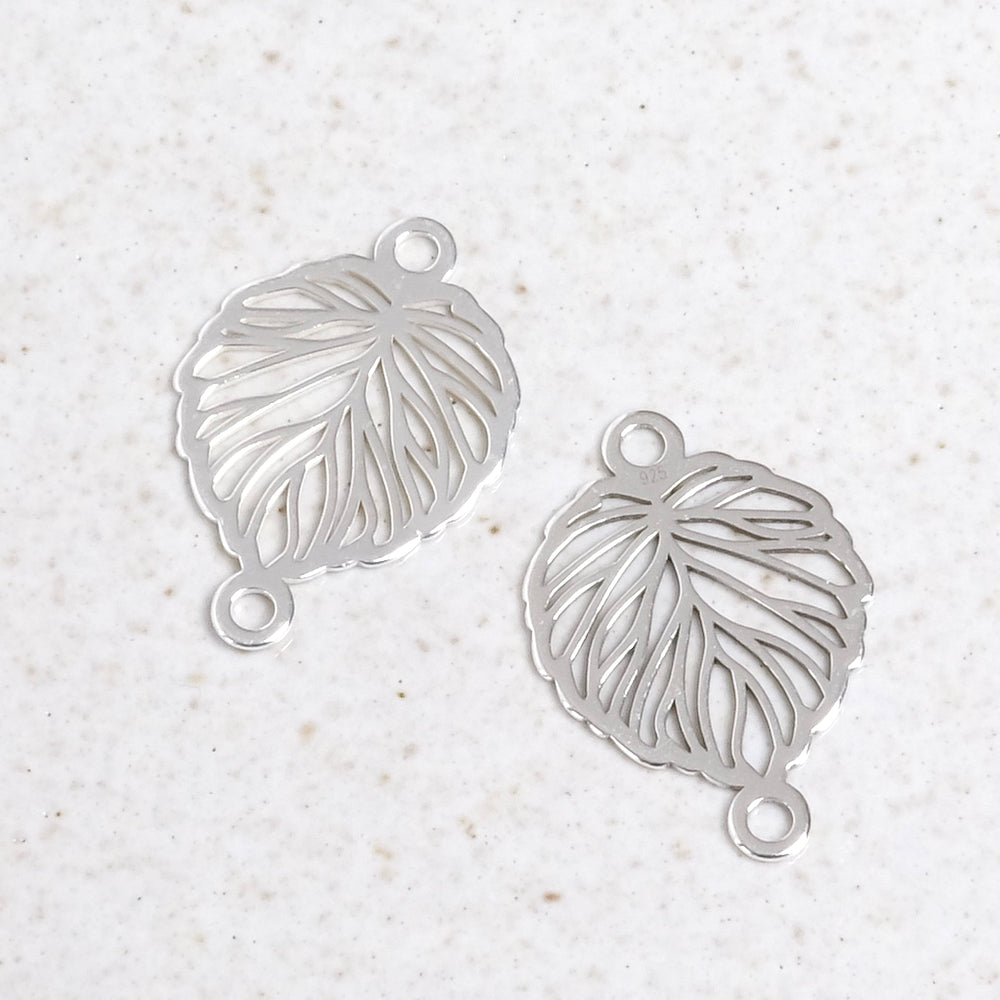 2 925 Sterling Silver Openwork Leaf Connectors