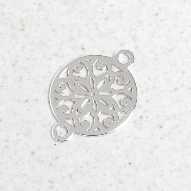 Silver Plated Openwork Round Connector in 925 Sterling Silver