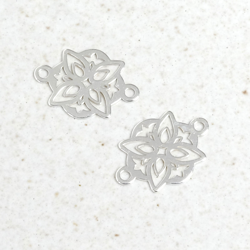 2 Connectors Openwork Flowers in Silver 925