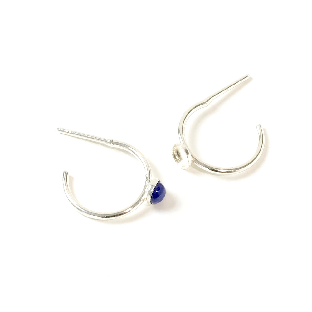 Mini hoop earrings with 4mm cabochon setting in 925 Premium silver-plated brass