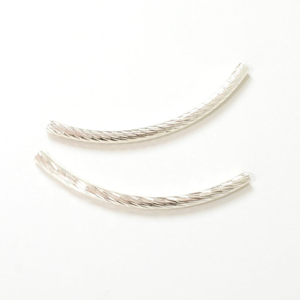 2 curved tubes diamond-cut silver 925 Premium