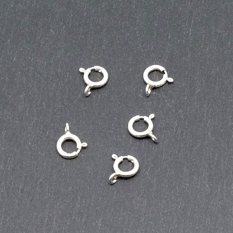 Set of 5 round spring ring clasps with ring in 925 sterling silver 