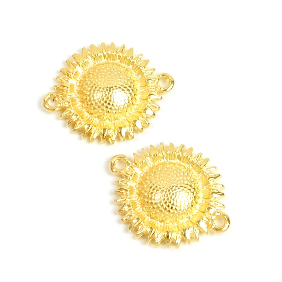 2 Sunflower connectors in 24K gold-plated Zamak