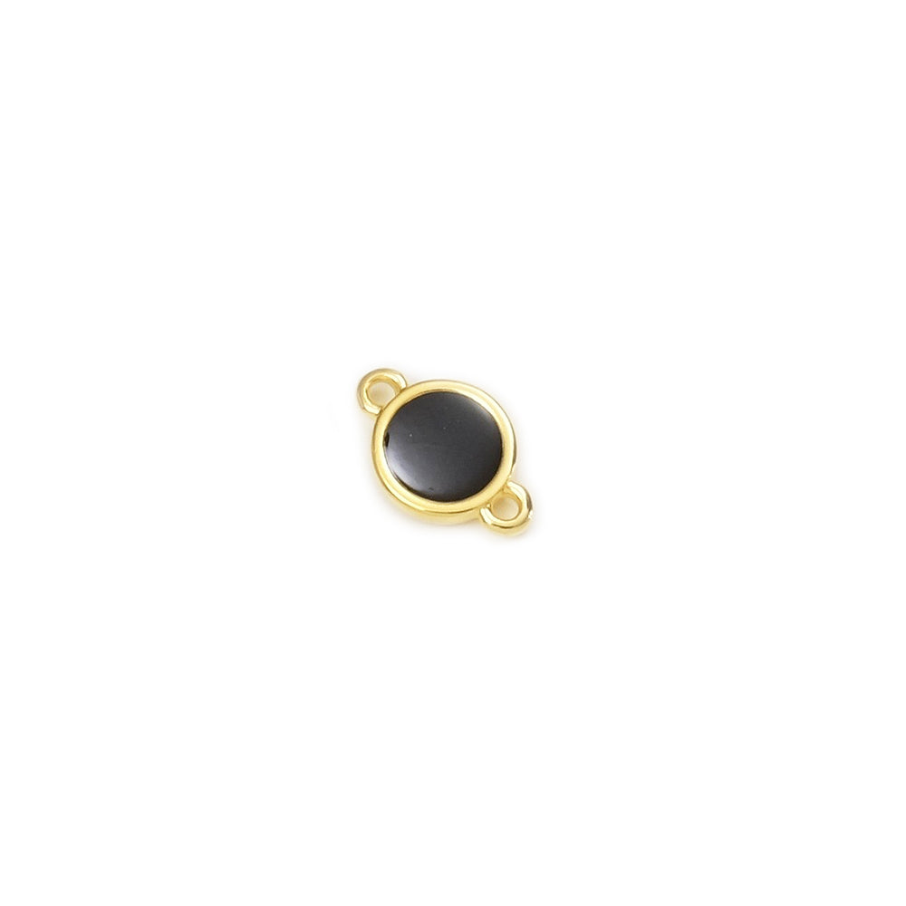 2 Round Black Enamelled Connectors in 24K Gold plated Zamak