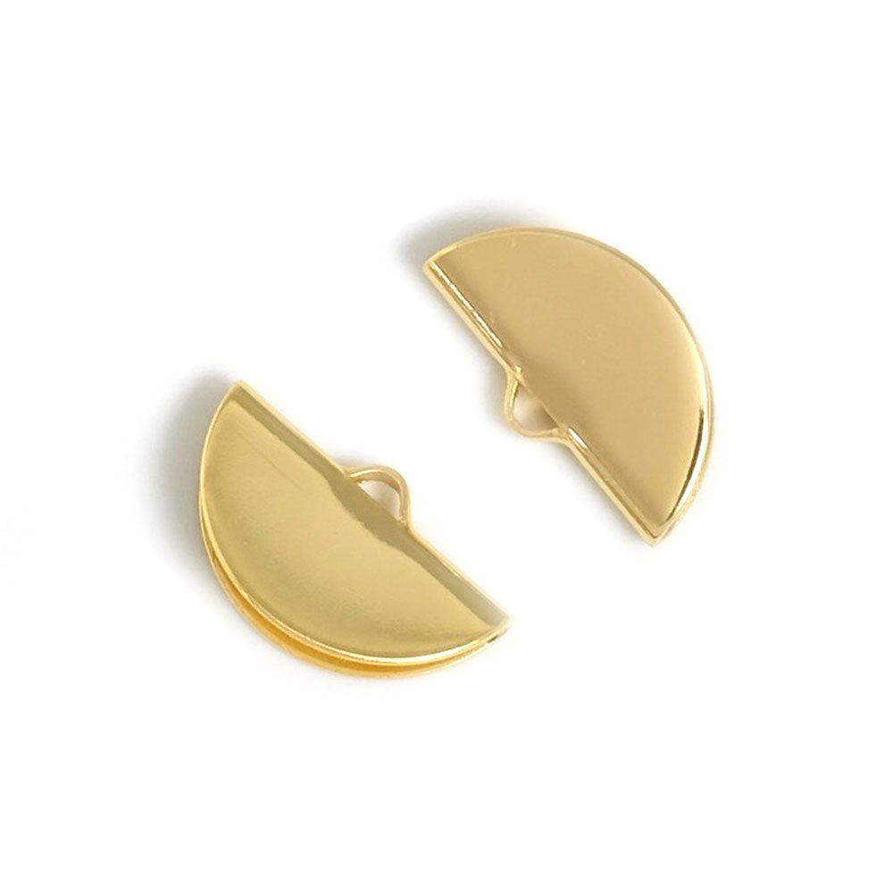 2 curved ribbon ends 20mm in 24K gold plated brass