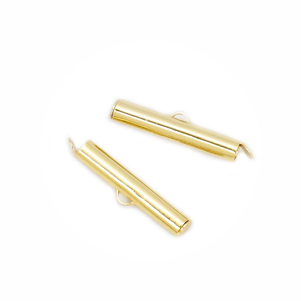 4 tube end caps, hanger style, 26mm in 24K gold-plated brass